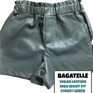 Bagatelle High Waist Vegan Leather Shorts in Forest Green